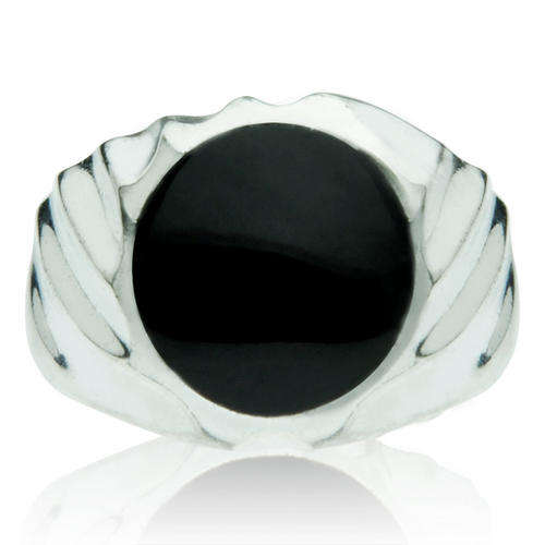 925 Sterling Silver- Natural Black Onyx Men`s Ring- Size 10/ 11