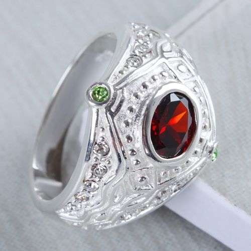 ***GORGEOUS IN RED***Multi Gemstone Dress Ring in Fine Silver**Size 10**