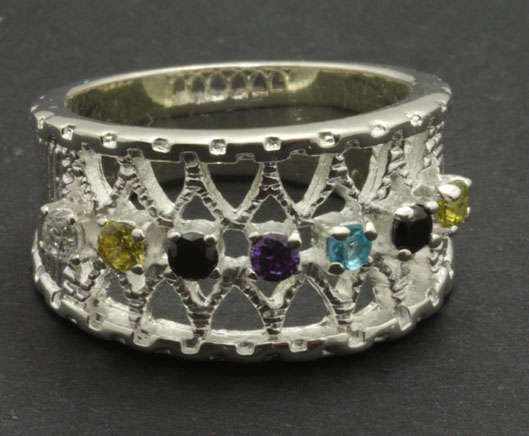***GORGEOUS AND FUNKY***Multi Gemstone Dress Ring in Fine Silver**Size 7/8**