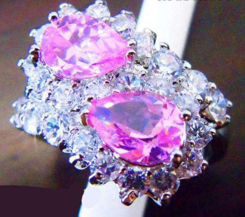 925 Sterling Silver***Pear Cut Simulated Pink Sapphire Dress Ring***Size 8**