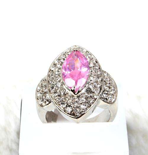 Pink Simulated Sapphire and Clear CZ Dress Ring**Size 9**