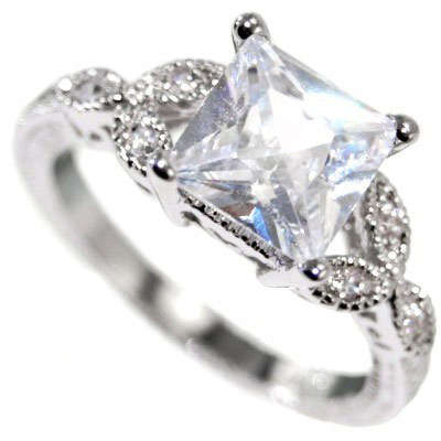 **STUNNING**2.25ct Princess Cut Patterned Engagement Ring**Size 9**