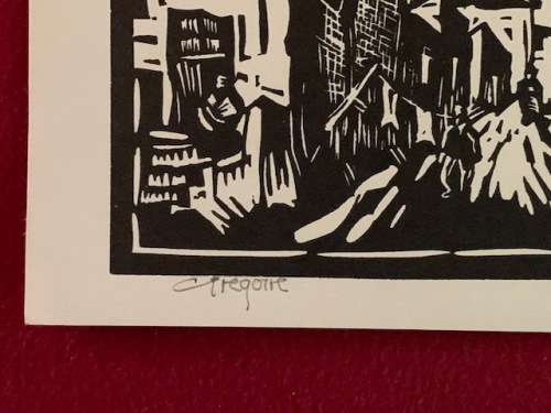 Gregoire Boonzaier (SA 1909 - 2005) Linocut, Malay Quarter, Signed