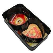Mini Non Stick 3pcs Bakeware Set Rectangle Round Heart Tray Pan Dish Cake