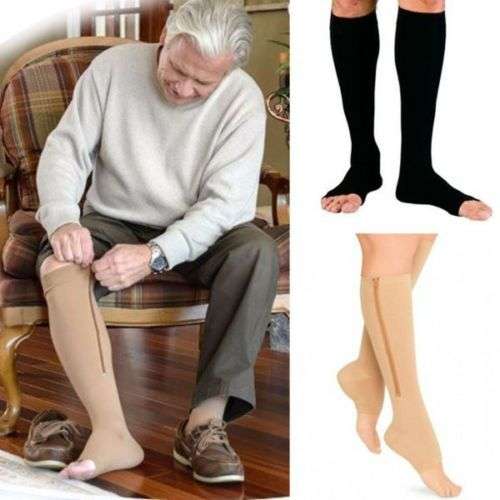 BLACK Zip Up Sox Size UNISEX Compression Socks Circulation Swelling Pain S/M/L/XL