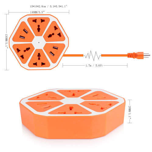 4 USB Port Plug Charging Switch Hexagon Socket Charger Universal Power Strip