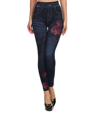 New Ladies Denim Look Slim Skinny Jeans Pants Leggings Floral Random Design