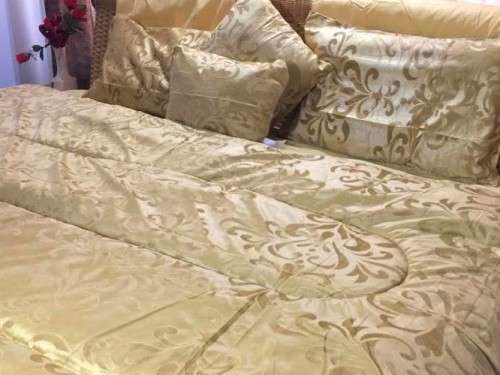 NEW 8 Piece Metallic Gold Designer Comforter Set Polyester Queen Size