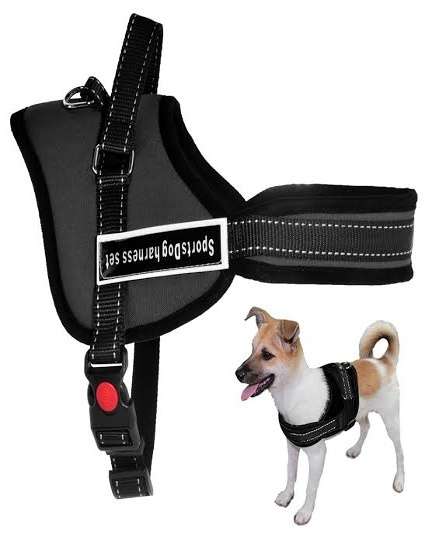 Black Dog Harness Walking Service Vest Handle Padded Sports Dog Harness Set SMALL