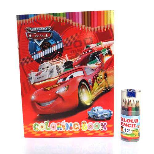 Cars Coloring Sticker Book Children Adult Relieve Stress Art Book with 12pc Color Pencils