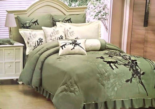 NEW 9 Piece Light Green Designer Comforter Set Queen Size