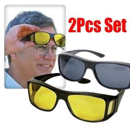 HD Night Vision Unisex Driving Two Sunglasses Men Women Over Wrap around Glasses