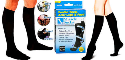 Miracle Socks Anti-Fatigue Compression Socks, Unisex Black - S/M Size