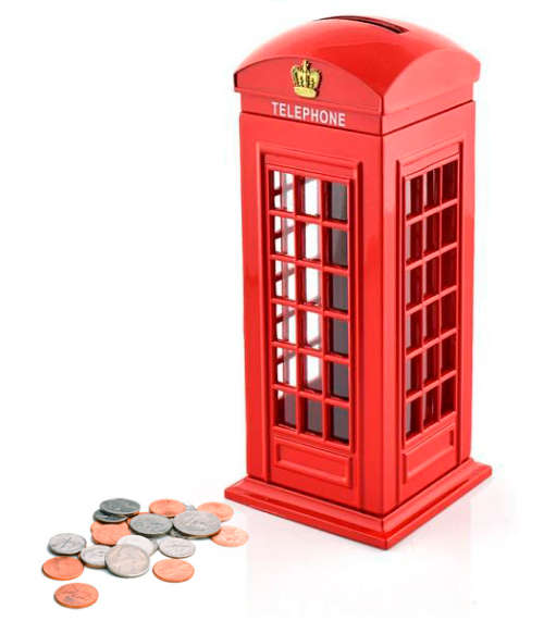 Diecast Metal Red London Telephone Box Money Bank