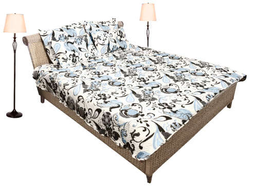 5pc Beautiful Summer Colors Bedspread White Light Blue