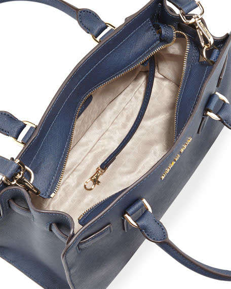 Original Brand New Michael Kors Dillon East-West Saffiano Satchel Bag - Navy