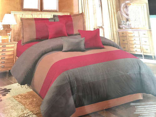 8pc Queen Designer Comforter Set - Choose Between Purple and Red