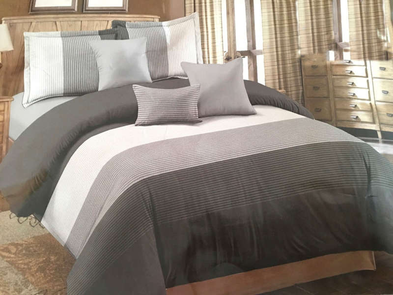 8pc Queen Grey and Black Designer Comforter Set