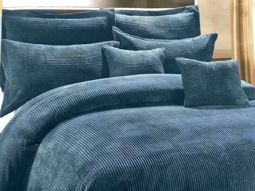 Super King Plush Corduroy Stripe 5pc Comforter Set : Choose Between Black, Blue or Brown