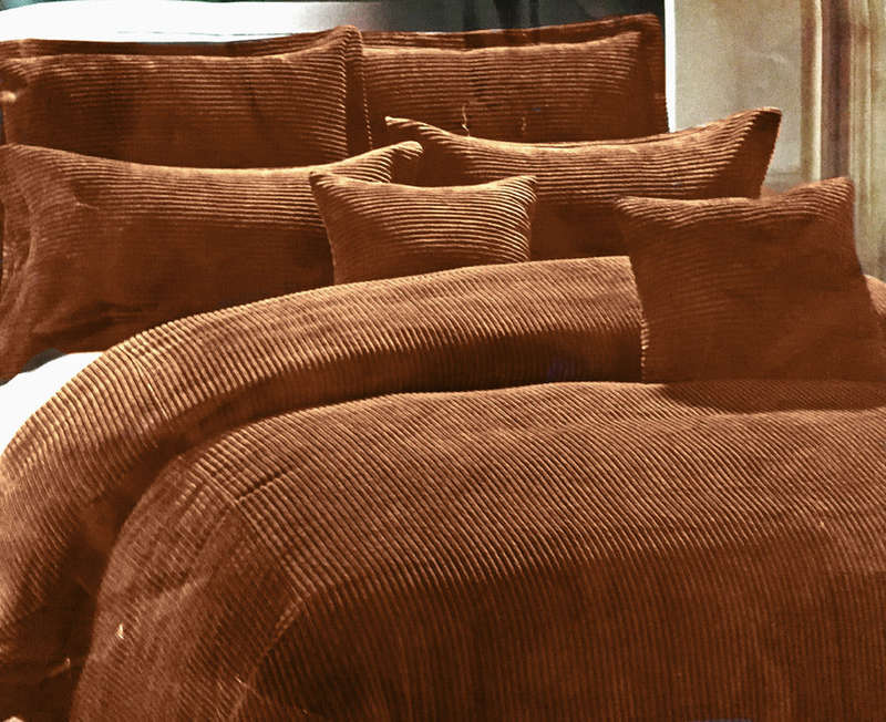 Super King Plush Corduroy Stripe 5pc Comforter Set : Brown