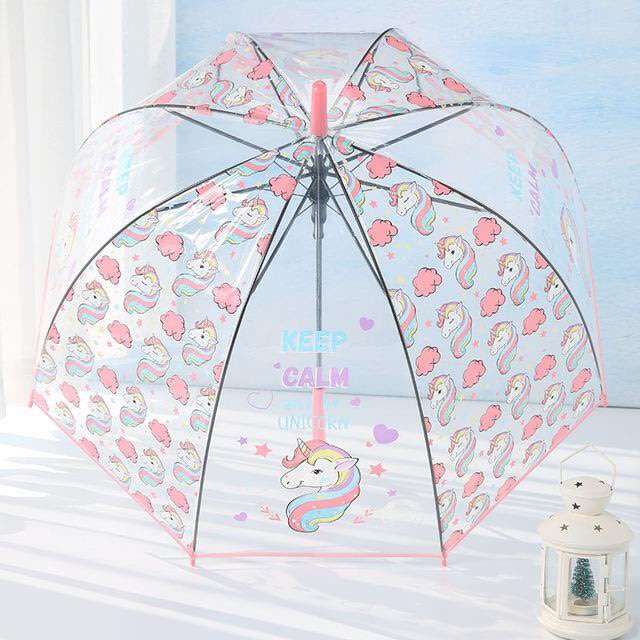 Transparent Unicorn Design Kids Umbrella - Pink
