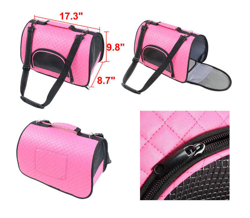 Travel Soft Faux Leather Pet Dog/Cat Carrier Bag - Pink