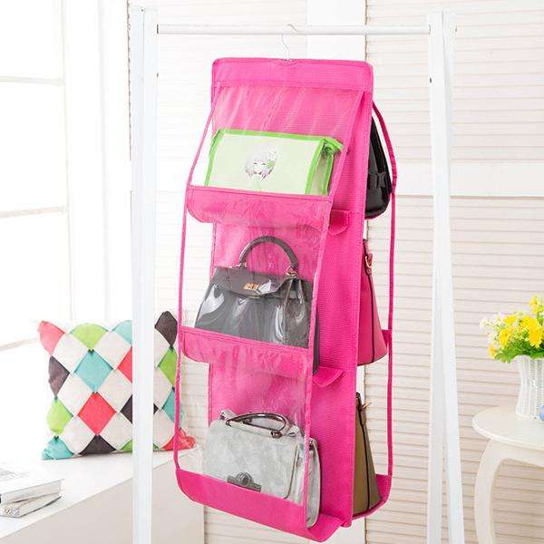 6 Pocket Hanging Purse Organizer - Available Colors: Blue and Orange