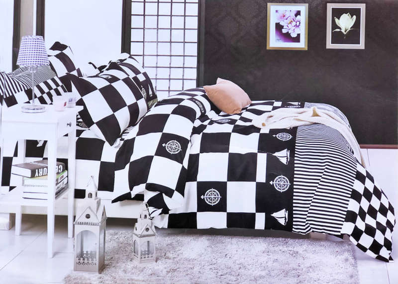King Size 5pc Black and White Themed Comforter Set