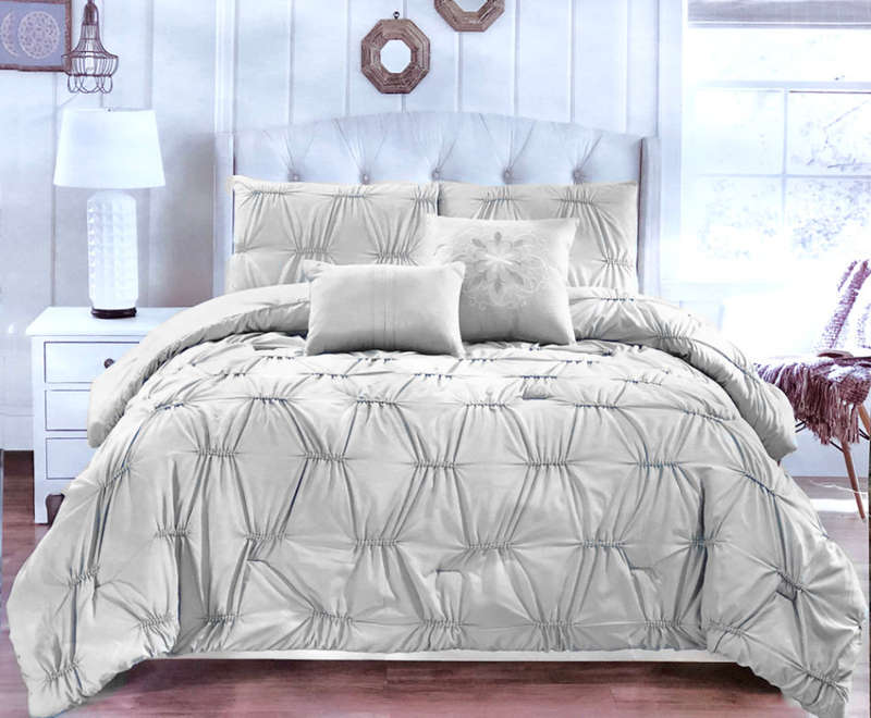 King Size 5pc Light Grey Luxurious Comforter Set