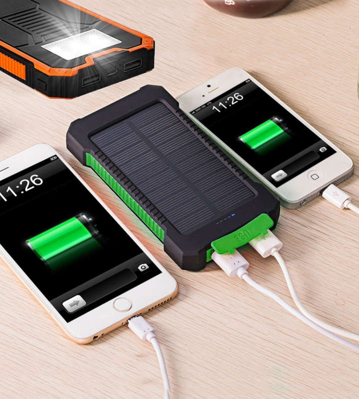 Dual USB Port 20000mAh Solar Power Bank Phone Charger with Flash Light