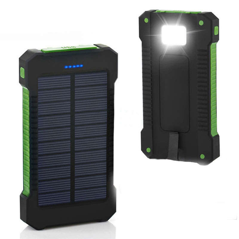 Dual USB Port 20000mAh Solar Power Bank Phone Charger with Flash Light