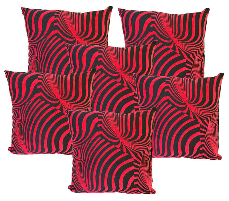 Set of 6 Pillow Stripped Cushion Sofa Home Decoration Scatter Cushion - Red and Black