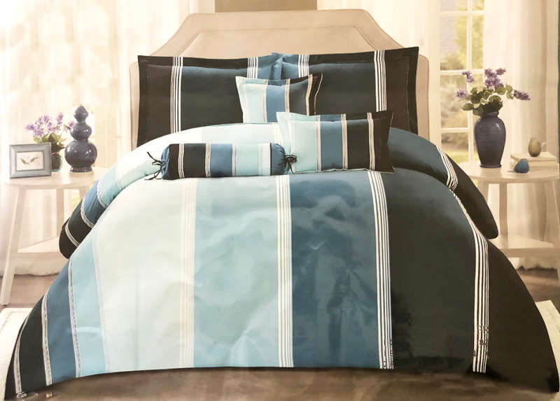 6pcs King Size Tuquoise Blue Multi-Shades Comforter Set
