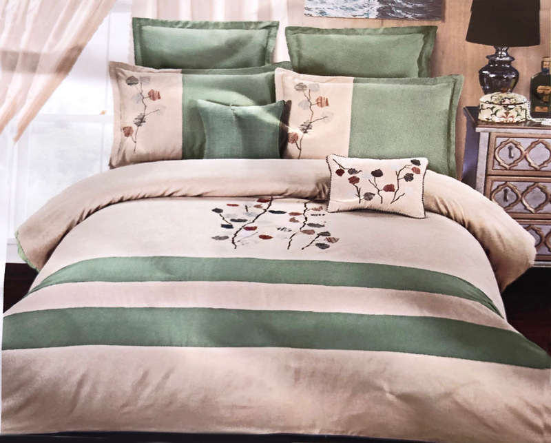 11 Piece Kind Size Light Green and Beige Home bedding Comforter Set