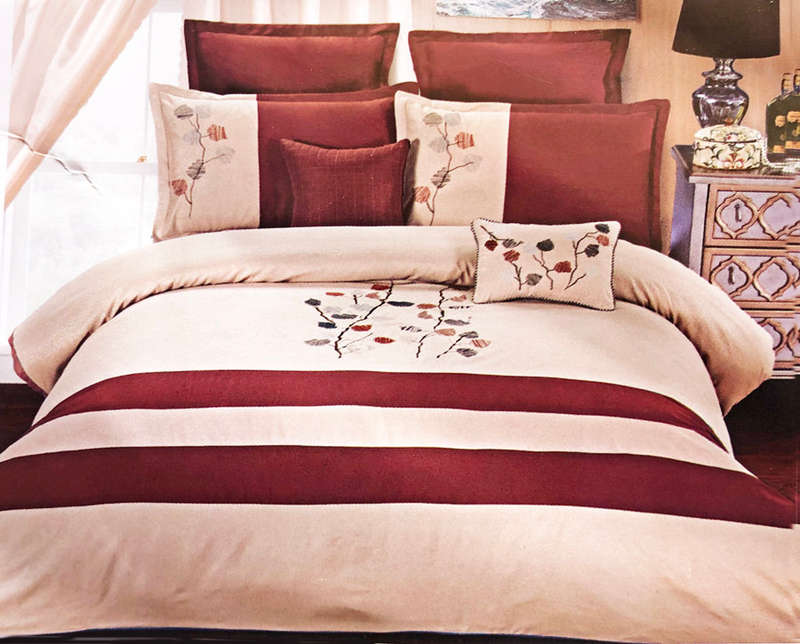 11 Piece King Size Maroon and Beige Home bedding Comforter Set