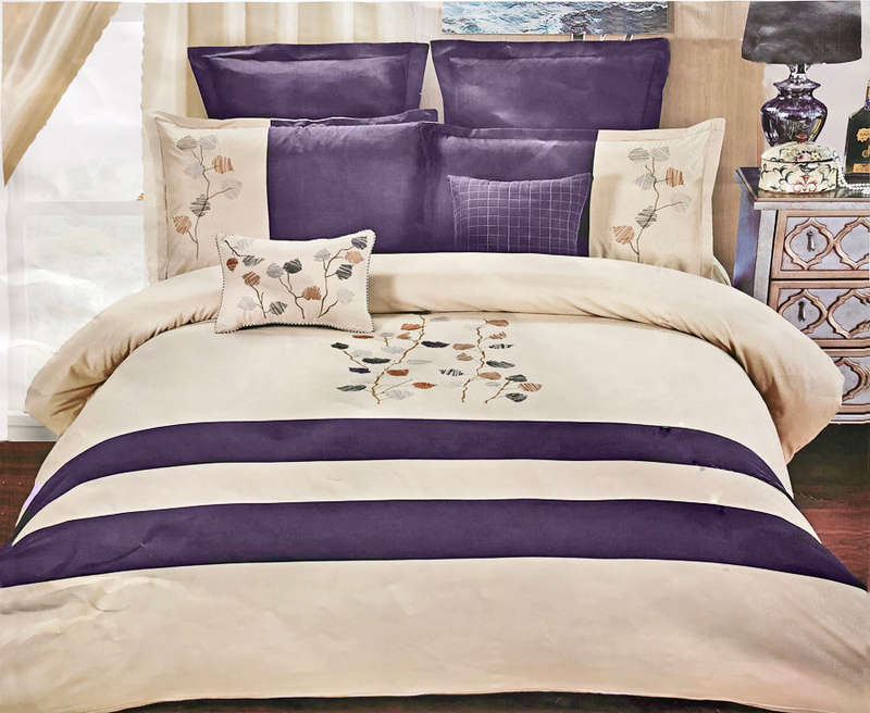 11 Piece Kind Size Deep Lilac and Beige Home bedding Comforter Set