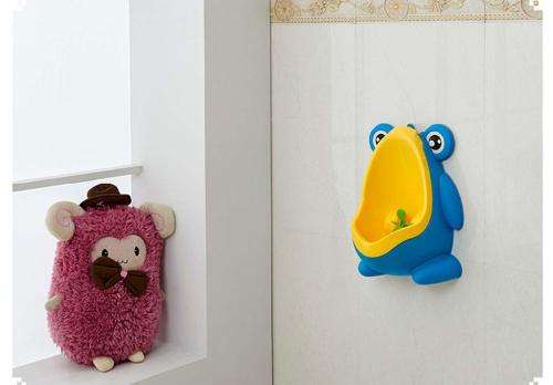 Cute Frog Unrinal/Potty Training with Removable Bowl and Funny Aiming Target(Blue and Yellow)