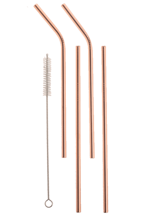 5pc Stainless Steel Bronze Finish Reusable Straws Set
