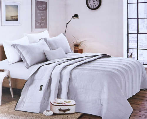4 Piece King Size Pre-washed Quilt Set Polyester Material - Light Grey Color