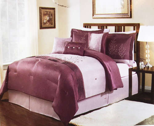 Queen Size MOOI MOOI Luxurious Purple 5 Piece Quilt & Comforter Set(Mink Blanket at the back)