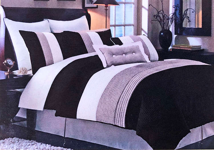 Superior Quality 5pcs King Size Duvet Cover Set - Black, Grey and Beige Color