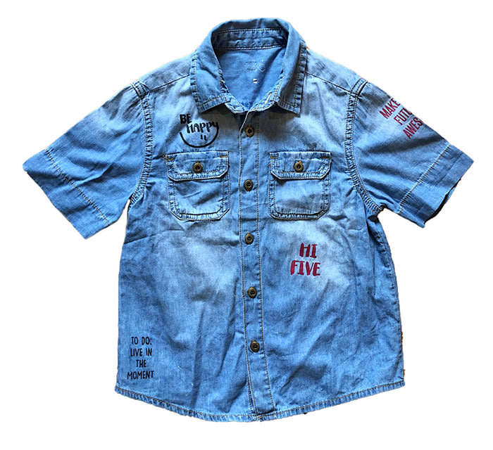 100% Cotton Denim Boys Half-Sleeve Casual Shirt - For 5-6 Years Boys(USED)