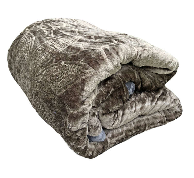 Super Soft 3 PLY HEAVY Quality Mink & Embossed Blanket - Dark Brown