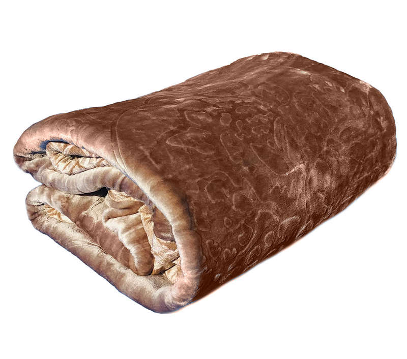Super Soft 3 PLY HEAVY Quality Mink & Embossed Blanket - Brown (235x210cm)