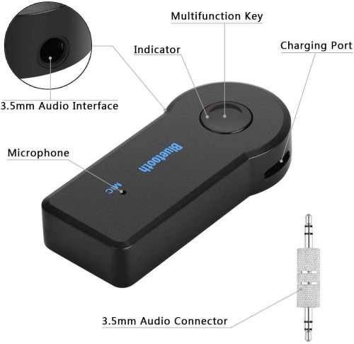 Portable 3.5mm Car Bluetooth Receiver Music Streaming, Hands Free with Microphone