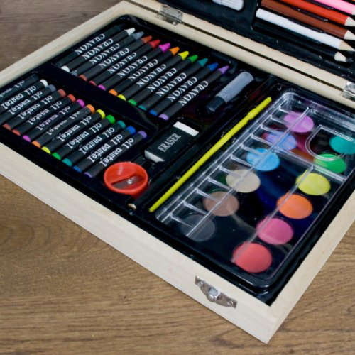 68 piece Kids Art Set in Wooden Box- Art Supplies for Drawing and Painting