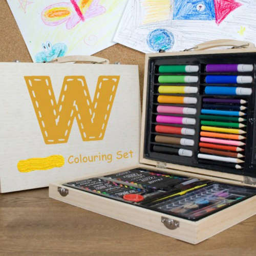 68 piece Kids Art Set in Wooden Box- Art Supplies for Drawing and Painting