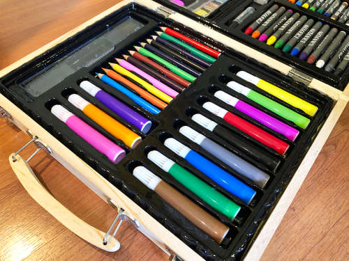 68 piece Kids Art Set in Wooden Box- Art Supplies for Drawing and Painting