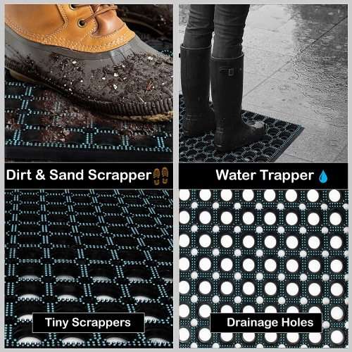 Anti-Slip Durable Heavy Duty Rubber Welcome Doormat: Black (80x50cm)