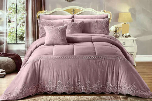 7 Piece LACE NET King Size Home bedding Comforter Set